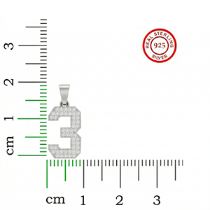 Diamtrendz Lucky Number <b>3</b> Pendant Chain 925 Silver Rhodium Plated Hiphop Cubic Zirconia Diamond 10K 14K 18K Solid Gold - Product Image 5