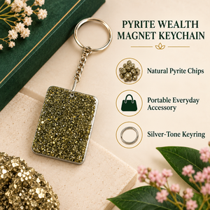 Porte-clés mousqueton de luxe en pyrite naturelle, rectangulaire, avec paillettes dorées, breloque de sac portable pour cadeau promotionnel - Product Image 3