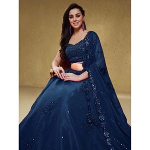 Deslumbrante azul marino bordado Georgette desgaste de la boda Lehenga Choli - Product Image 3