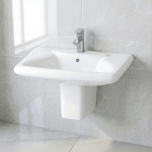 Vistaar Dorado White Square Ceramic Pedestal Wash Basin Sink Stand Half Set For Mall Use - Product Image 1