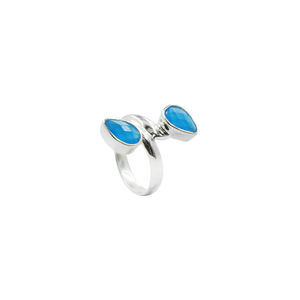 Anillo llamativo de calcedonia azul – Anillo con gema en forma de pera de 6x8 mm con corte a cuadros, chapado en plata, anillo bohemio llamativo, latón sin níquel - Product Image 3