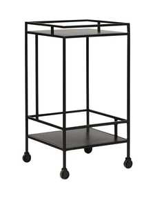 Minimalist Black Metal Bar Cart 2 Tier Rectangular Slim Rolling Service Trolley Industrial Kitchen Storage Beverage Cart - Product Image 1