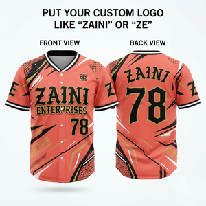 เสื้อเบสบอลแบบยูนิเซ็กซ์ 180 GSM ผ้าโพลีเอสเตอร์พรีเมียมแบบอินเตอร์ล็อค สีคอรัล ดำ ทอง ขาว ดีไซน์ลายแผง  รับสั่งทำแบบซับลิเมชั่นและปักลาย - Product Image 1