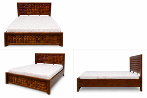 Solid Wood <b>Bed</b> <b>Frame</b> Wooden Bedroom <b>Bed</b> Geometric Carved Panel Bedstead for Home Hotel - Product Image 1