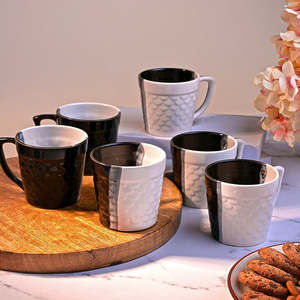 Black and White Textured Ceramic Tea <b>Cup</b> <b>Set</b> of 6 - Product Image 4