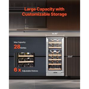Frigorifero per Vini a Doppia Zona da 28 Bottiglie, Mini Frigo con Porta in Vetro Regolabile e Temperatura Digitale per Vini e Bevande - Product Image 2