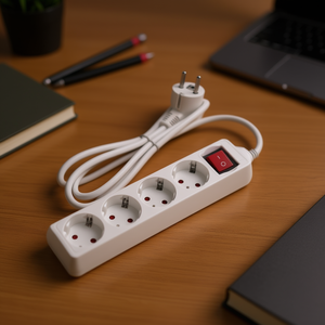 4 Hole Power <b>Strip</b> With Switch 1.5M Cable H05VV F 3G1.0mm <b>Plastic</b> Rectangle Standing Type - Product Image 3