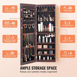 Armadio Portagioielli con Specchio a Figura Intera da 42,52 Pollici, Organizzatore di Gioielli con Specchio a Muro e Chiusura di Sicurezza - Product Image 5