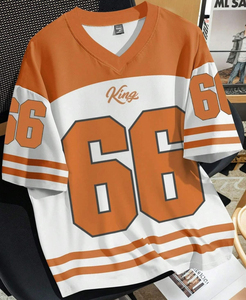 T-shirt décontracté pour homme imprimé numérique 3D, motif audacieux '66' - Tissu en polyester extensible, doux, respirant, à séchage rapide et écologique - Product Image 1