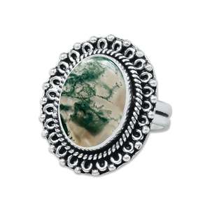 Original Moss Agate Gemstone Trending Party Jewelry at Factory Price Wholesale 925 Sterling <b>Silver</b> Multi Large Designer <b>Ring</b> - Product Image 4