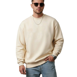 Sudadera Urbana Esencial para Hombre, Cuello Redondo, Color Crema, Corte Holgado, Tejido de Punto, 100% Algodón, Estilo Casual de Invierno - Product Image 1