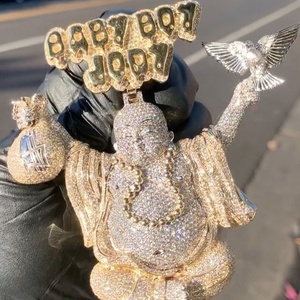 Colgante Unisex Estilo Hiphop con Forma de Corona de Buda, Moissanita, Plata 925, Bañado en Rodio, para Fiestas y Eventos - Product Image 1
