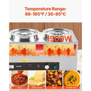 Calentador de Sopa Eléctrico Comercial Bain Marie de 1500W, Tres Ollas de Acero Inoxidable de 6.34QT, 86~185, Equipo de Servicio para Restaurantes y Hoteles - Product Image 3