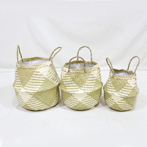 Cesta de Almacenamiento Tejida Blanca Ecológica de Hoja de Palma Circular, Duradera y de Nuevo Diseño, con Asa - Product Image 2