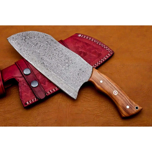 Couteau de chef Burraq OEM artisanal en acier Damas de qualité industrielle, multifonctionnel, motif goutte de pluie, avec étui en cuir, 12 pouces - Product Image 4
