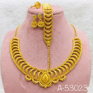 Traditional 24K Gold Plated Zircon Bridal Jewelry Set with <b>Charm</b> Necklace and Bracelet Anniversary - Product Image 6