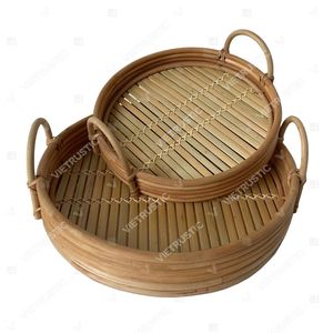 Juego de bandejas de servir HALO TONE de bambú y ratán ecológico, de un solo nivel, para vajilla, despensa, decoración de cocina, soporte para cubiertos - Product Image 5
