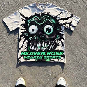 T-shirt graphique unisexe en coton épais surdimensionné pour homme, motif crâne motocross imprimé sur toute la surface, délavé à l'acide, style streetwear, vente en gros - Product Image 5