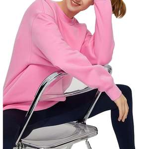 Sweat-shirts à col rond en tissu polaire doux pour femmes, couleur rose clair de haute qualité, coupe ample, pull-over d'hiver, impression personnalisée sur le devant - Product Image 5
