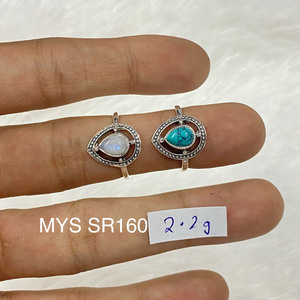 แหวนเงินแท้ 925 ประดับมูนสโตนทรงหยดน้ำสีรุ้งและเทอร์ควอยซ์แบบฝังขอบ ดีไซน์โบฮีเมียน เครื่องประดับคุณภาพสูง ขายส่ง - Product Image 1