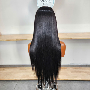 Perruque longue en cheveux humains noirs naturels, lisses comme des baguettes, 26 pouces, super double drawn, 100% cheveux vierges, densité 200 - Product Image 1