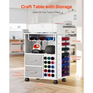 Carrello portaoggetti in vinile 15 bianco con 2 cassetti artigianato e tavolo - Product Image 2