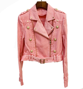 Women's <b>pink</b> Genuine Leather Moto <b>Jacket</b> Full Sleeve Zipper Closure Stand Collar Autumn Style - Product Image 1