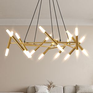 Lampadario Moderno Regolabile in Altezza 41 Pollici, Design a Rami Dorati, Tubi Satinati, Cavi Neri - Product Image 2