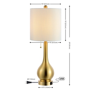 Lampe de table USB de luxe au design moderne, dorée, éclairage élégant pour chevet, chambre à coucher, hôtel, double ports, abat-jour en tissu, lot de 2 - Product Image 3