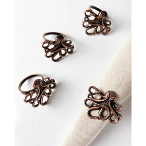 Anillos para Servilletas con Diseño de Criaturas Marinas en Bronce Rústico, Tema Oceánico, Estilo Vintage Steampunk, Porta Servilletas con Forma de Pulpo - Product Image 6