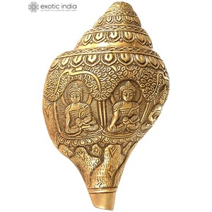 Budista tibetano de 8 pulgadas Five Dhyani Buddhas Conch Artículo de latón hecho a mano para decoración del hogar para regalos Hecho EN LA India - Product Image 3