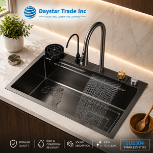 Daystar Trade Modern Double Bowl <b>Deck</b> Mounted Eco-Friendly Handmade 304 Stainless Steel Nano Black Rectangular Kitchen Sink - Product Image 5