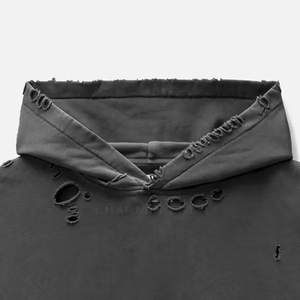 Sudadera con Capucha para Hombre, Corte Regular, 100% Algodón, Felpa Francesa, Impermeable, 300g, Lavado Desgastado, Color Negro Sólido, Informal, Invierno - Product Image 4