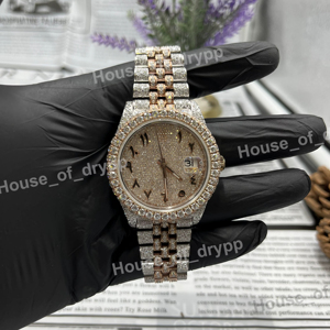 Reloj de Pulsera de Lujo con Diamantes de Moissanita en Acero Inoxidable, Esfera Árabe, Bisel con Incrustaciones de Diamantes, Diseño de Dos Tonos - Product Image 1