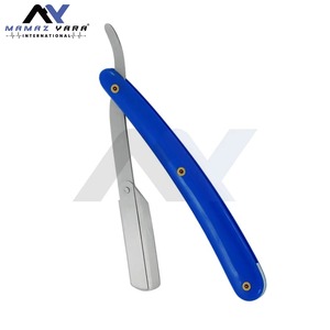 Oferta Especial: Navaja de Afeitar Plegable Profesional para Barbero con Bloqueo, Hoja de Acero Inoxidable, Mango de Plástico Azul Plateado, para Afeitado Recto en Salón - Product Image 2