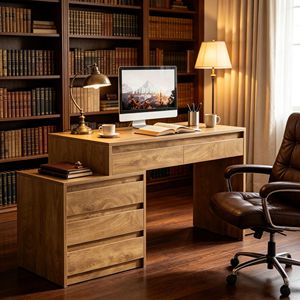 Bureau d'ordinateur en bois massif et MDF au design rustique et simple, table portable et ergonomique pour ordinateur portable, pour chambre ou école - Product Image 1