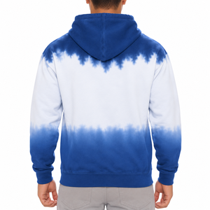 Men's Tie-<b>Dye</b> Hooded Sweatshirt Regular Fit Gradient <b>Blue</b> White Cotton French Terry Casual Autumn Wear - Product Image 3