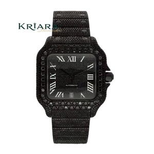 Good Selling KRIARA <b>Black</b> Square Moissanite Diamond <b>Mens</b> <b>Watch</b> Stainless Steel Wristwatch for Wedding Business Office and Every - Product Image 1