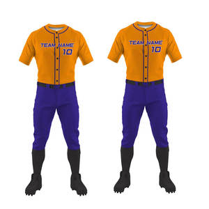 Uniforme de baseball personnalisé pour homme, ensemble maillot et pantalon orange et violet, nom du joueur, numéro 10, polyester respirant, service OEM - Product Image 6