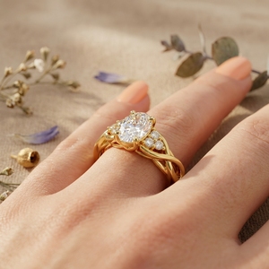 1.50CT Oval Cut Diamond Engagement <b>Ring</b> Vintage Twisted Gold <b>Ring</b> for <b>Women</b> Floral Wedding <b>Promise</b> <b>Ring</b> - Product Image 6