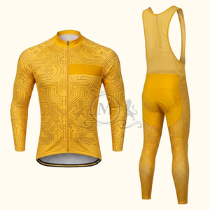 Ensemble de maillot de cyclisme pour hommes, manches longues, orange et noir, vêtements de vélo de route respirants à séchage rapide - Product Image 5