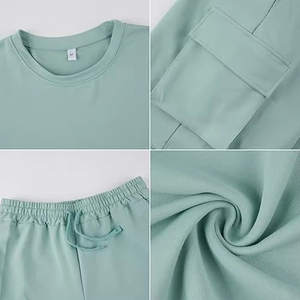 Conjuntos de Shorts Casuales de Verano para Hombre, 2 Piezas, Camiseta de Poliéster/Algodón Antibacteriana, Manga Corta con Hombros Caídos, Venta al Por Mayor - Product Image 3