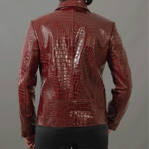 Chaqueta de Motero para Hombre, Corte Ajustado, Negra, de Cuero de Cabra Repujado, Cuello Alto, Transpirable, Resistente al Viento, Estilo Urbano Personalizado - Product Image 2