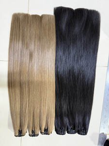 Extensiones de Cabello Humano 100% Natural, Textura Lisa, Doble Trama, Color Negro Natural y Rubio, Mechones de Cabello con Trama a Máquina - Product Image 2