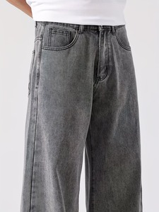 Jean cargo droit vintage délavé pour homme |   Pantalon ample à jambes larges et multi-poches |   Streetwear décontracté rétro éco-responsable - Product Image 2
