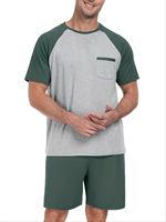 Men's Summer Thermal Luxury Breathable Soft Pajama Set Casual Lightweight Printed Short Sleeve Crew Neck T-Shirt Shorts 100%
