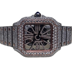Bán Buôn Người Đàn Ông Sang Trọng Của Thép Không Gỉ Đồng Hồ Cao cấp <span class=keywords><strong>Skeleton</strong></span> Moissanite Kim Cương <span class=keywords><strong>Analog</strong></span> Iced Rose Gold Mạ Thủy Tinh 20Mm - Product Image 1
