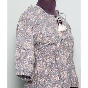 เสื้อคลุมลำลองฤดูร้อนแบบถัก คอทรงโอ ลายพิมพ์บล็อกอินเดีย ผ้าฝ้ายแท้ 100% ดีไซน์ลายดอกไม้โบฮีเมียน เป็นมิตรกับสิ่งแวดล้อม ระบายอากาศได้ดี แขน 3/4 - Product Image 5