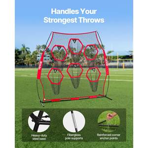 Filet d'entraînement de précision pour le lancer de football, rouge, portable, 8 x 8 pieds, avec 6 poches cibles, sangles, filet sans nœuds - Product Image 4