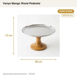 Support à gâteau en forme de rose fait main en acier inoxydable SS304, 28 cm, en acier poli et bois, sûr pour les aliments, piédestal en bois de mangue Vanya, décoration d'intérieur, table de mariage - Product Image 4